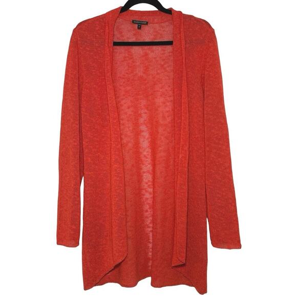 Eileen Fisher Womens Long Line Open Front Linen Blend Cardigan Coral Size M - Picture 1 of 7